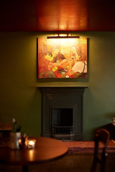 bar area inside pub with seating